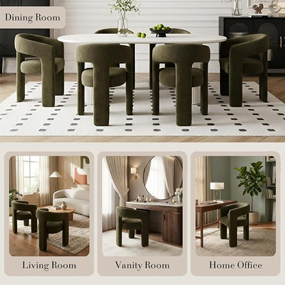 Modern Sherpa Dining Chairs Set of 2, Upholstered Barrel Chairs - Image 5