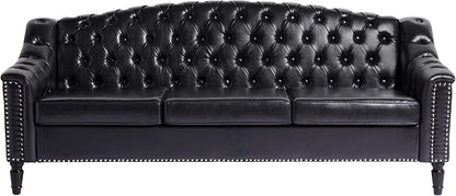 LEVNARY Mid-Century Modern Leather Couch, Chesterfield Sofa Sleeper Settee - Image 8
