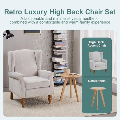 Upholster Accent Armchair & Side Table 2-Piece Set, Chenille Vintage Style - Image 7