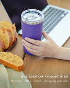 Travel Coffee Tumbler 20oz, Leakproof Travel Coffee Mug with Lid and Straw, Stainless Steel Double Wall Vacuum Insulated Tumbler for Hot/Iced Drinks (Textured Matte, Purple)