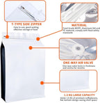 New 1.5 KG Large Capacity Coffee Bags with Valve (50 PCS) White Sides Black High Barrier Aluminum Foil Flat Bottom Standing Coffee Beans Storage Packaging Bags, Reusable Heat Seal Side Zipper Pouches