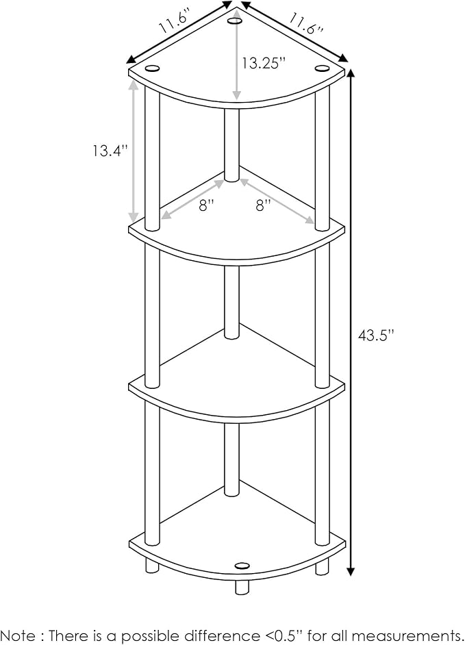 Furinno TURN-N-TUBE Corner Shelf, 4-Tier Corner Bookshelf, Display Storage - Image 3