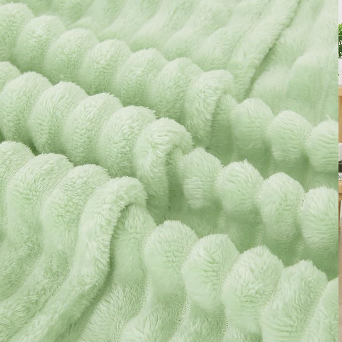Cream Green Fleece Throw Blanket 60”×80” - Image 5