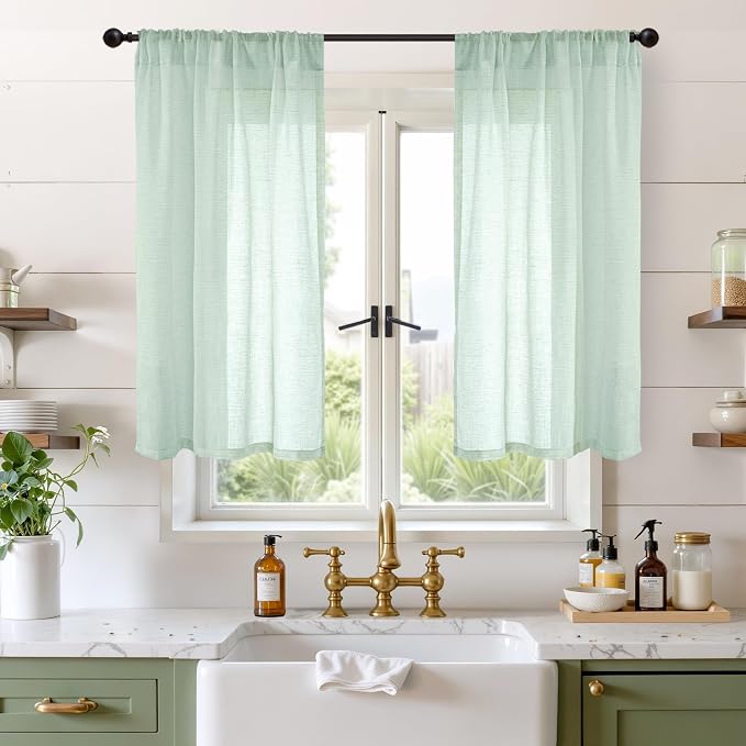 BGment Light Green Linen Curtains 45 Inch Length by BGment