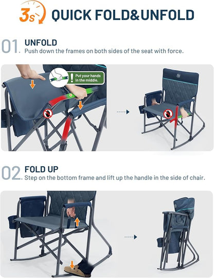 Timber Ridge Folding Oversized Rocking Camping Chair, 400lbs Capacity Portable - Image 7