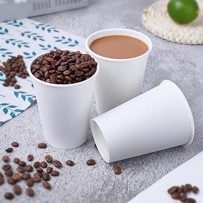 LITOPAK 240 Pack 12 oz Disposable Paper Coffee Cup, White Paper Hot Coffee Cups, Suitable for Party, Picnic, Travel, and Events