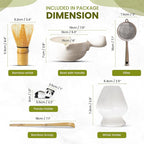 HAPPY PATH & CO Matcha Tea Set – 6 Pcs Matcha Kit Set Includes Bamboo Whisk(Chasen) & Bowl with Spout, Sifter, Scoop & Holder | White Matcha Whisk Set - Perfect Matcha Tool Set for Matcha Lovers