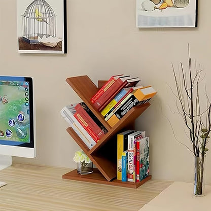 Godferyxin Tree Bookshelf, Small Bookshelf, 3 Tier Wood Mini Book Shelf and - Image 8