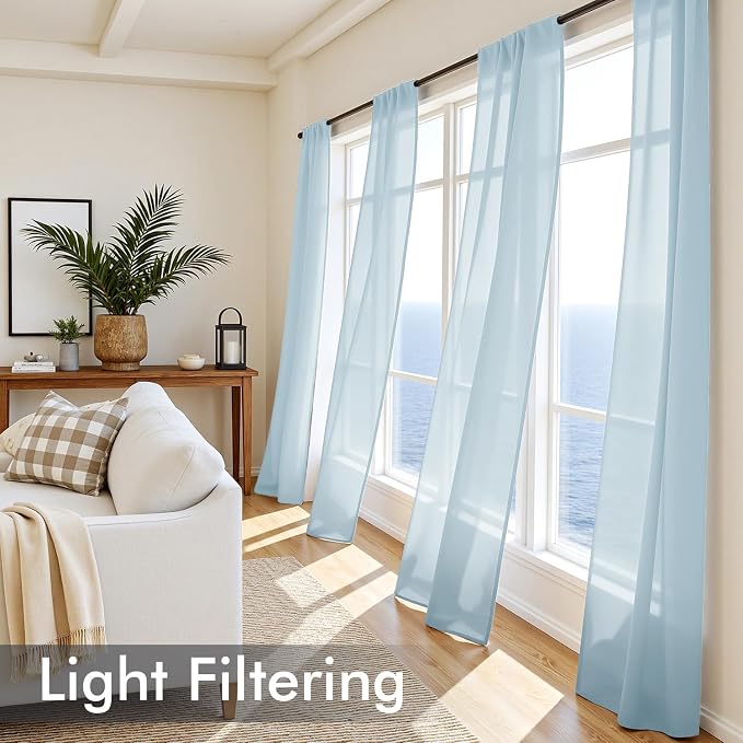MIULEE Sky Blue Sheer Curtains 90 Inches Long 4 Panels 42 x 90 Inches | Light - Image 4