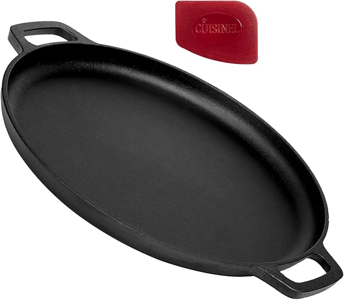 Cuisinel Pre-Seasoned Cast Iron Pizza and Baking Pan (13.5 Inch) Natural Finish, Enhanced Heat Retention and Dispersion - Stove, Oven, Grill or Campfire