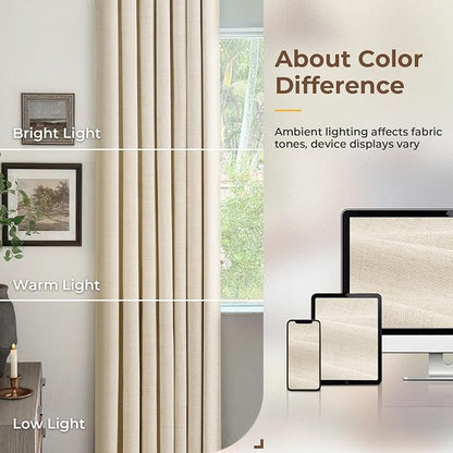 INOVADAY Linen Textured 100% Blackout Sliding Door Curtains 102x90 Cream | 1 - Image 9