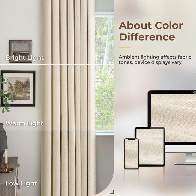 INOVADAY Linen Textured 100% Blackout Sliding Door Curtains 102x108 Cream | 1 - Image 9