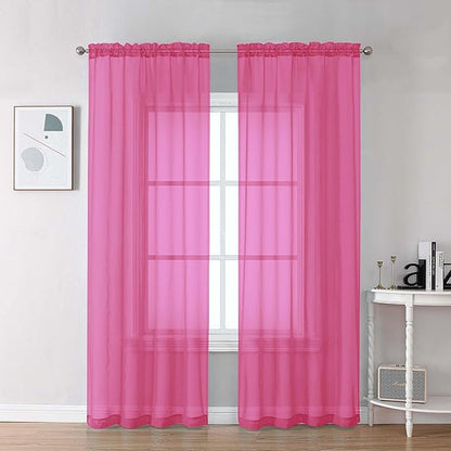 Chyhomenyc Sheer Hot Pink Curtains 90 inches Long 2 Panels, Light Filtering by Chyhomenyc