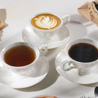 Fine Bone China Coffee Cups with Saucers, Set of 2 Vintage British Royal Style Ceramic Tea Cups, 4 Oz Small Tea Cup and Saucer Set for Afternoon Tea or Gift