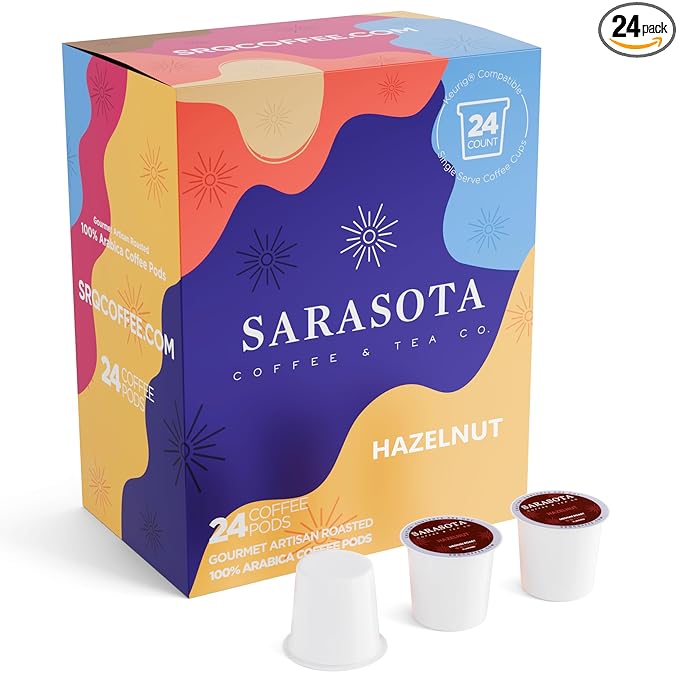 Sarasota K-Cup Coffee Pods | Medium Roast Flavored Coffee | Hazelnut | Single Serve for Keurig Brewers | Gourmet, Low Acid, Mold Free | 24 Count