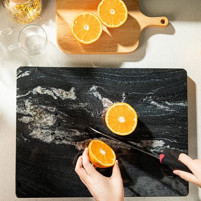 Natural Black Marble Pastry and Cutting Board, 12x16x0.7 Inch, Heavy for Dough Chocolate, Pack of 1