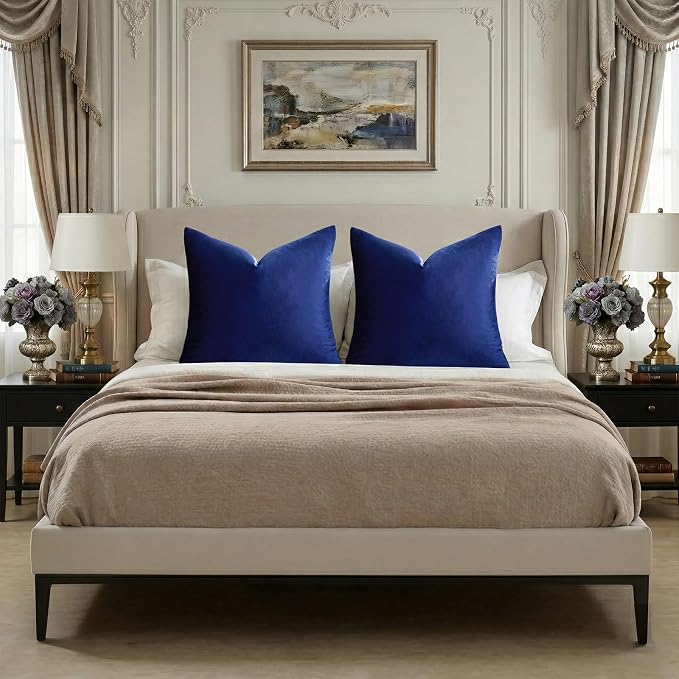 GIGIZAZA Royal Blue Velvet Throw Pillow Covers Big 26x26 Pack of 2 | Decorative - Image 6