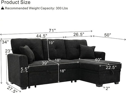 L Shaped Sectional Couch with Storage and Pull Out Bed, 3 Seater Sleeper Sofas - Image 3