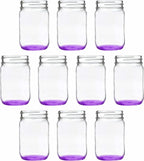 DISCOUNT PROMOS Decorating Mason Jars 12 oz. Set of 10, Bulk Pack - Glass Jars for Overnight Oats, Candies, Fruits, Pickles, Spices, Beverages - Purple