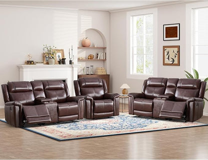 ANJ Premium Genuine Manual Reclining Sofa Set, Included Single Recliner Chair - Image 2