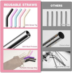 Metal Straw Reusable for Stanley Cup 40 oz Tumbler, Stainless Steel Replacement Straight Straw for Simple Modern, Meoky, Owala Tumbler for 40 oz Tumblers, Cleaning Brush, 1 Portable Bag