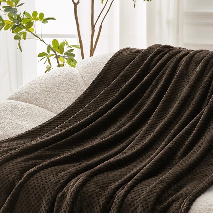 Exclusivo Mezcla Soft Waffle Fleece Bed Blanket Twin XL Size, Coffee | - Image 5