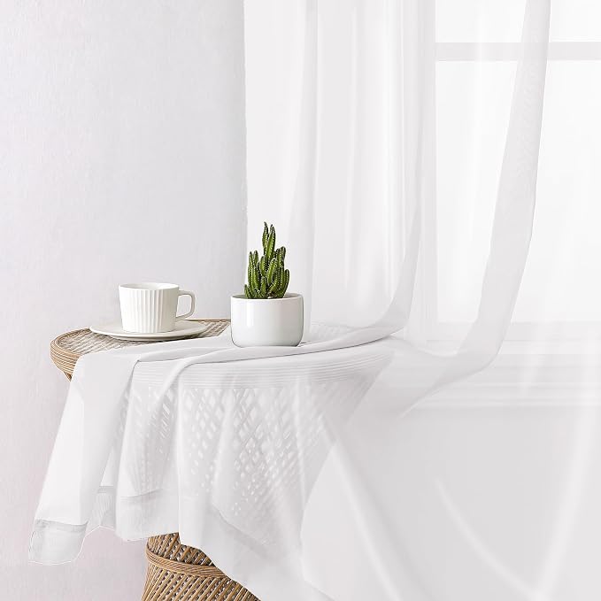 White Sheer Curtains 78 Inches Long 2 Panels Set, Soft Voile Light Filtering - Image 4