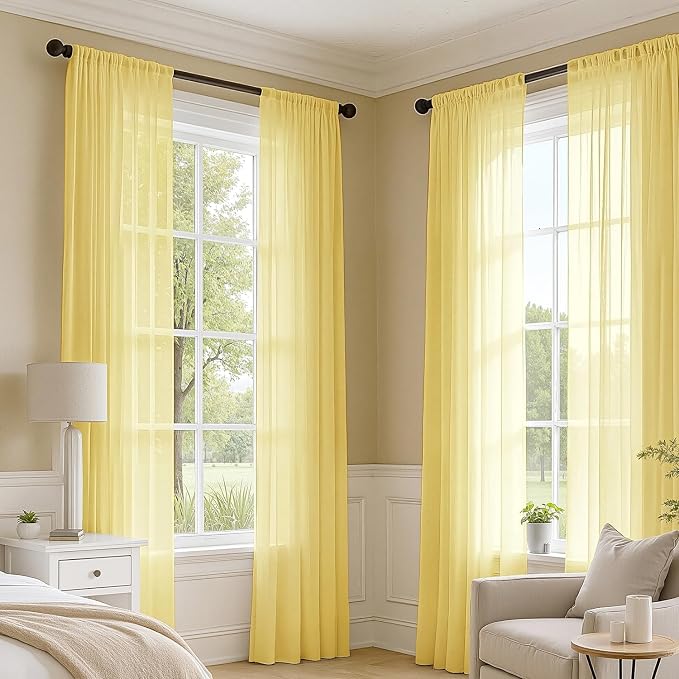 MIULEE Yellow Sheer Curtains 72 Inches Long 4 Panels 42 x 72 Inches | Light - Image 2