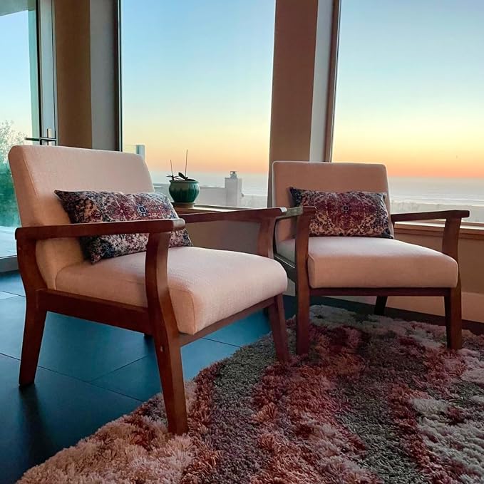 BESTANO Accent Chair Mid Century Modern Armchair, Linen Upholstered Living Room - Image 8