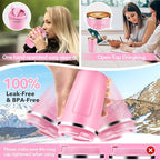 Volhoply 12 oz Double Wall Insulated Vacuum Travel Coffee Mug with Flip Lid,Reusable Stainless Steel Leak Proof Coffee Cup,Portable Iced Cafe Thermal Tumbler Suitable for Hot & Cold Drinks(Pink,1 Set)