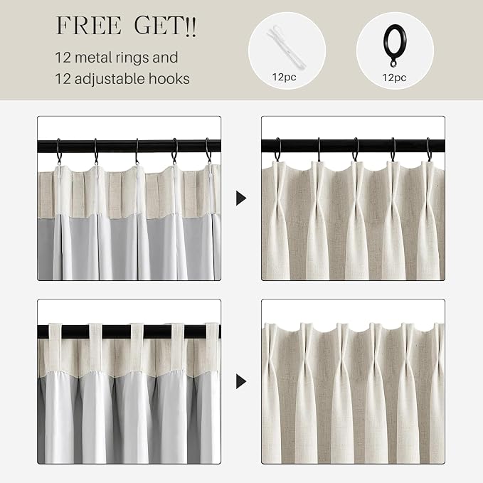 Pinch Pleated Linen Curtains 100% Blackout 84 Inches Long - Image 5