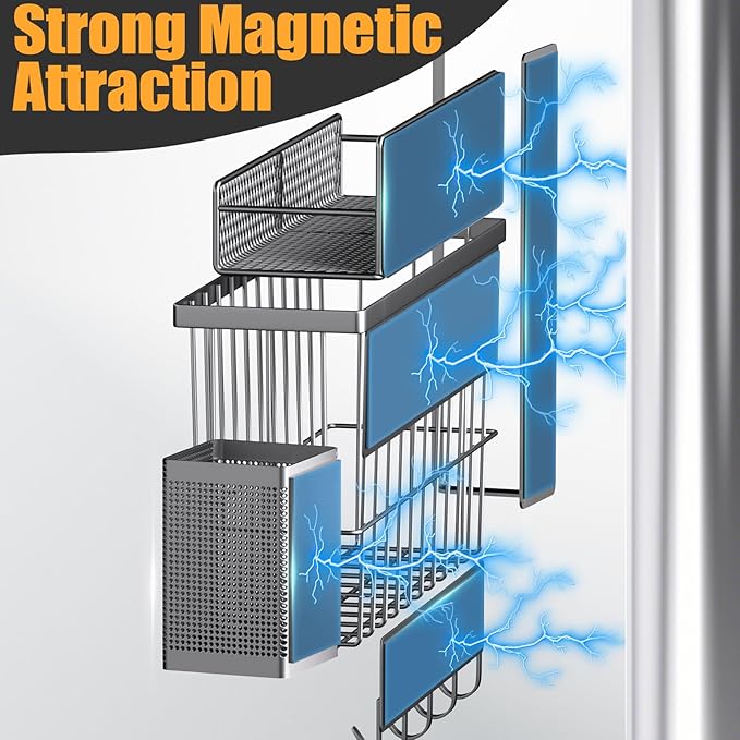DTUQYX Magnetic Spice Rack for Refrigerator, 7 Pack Metal Magnetic Shelf - Image 3