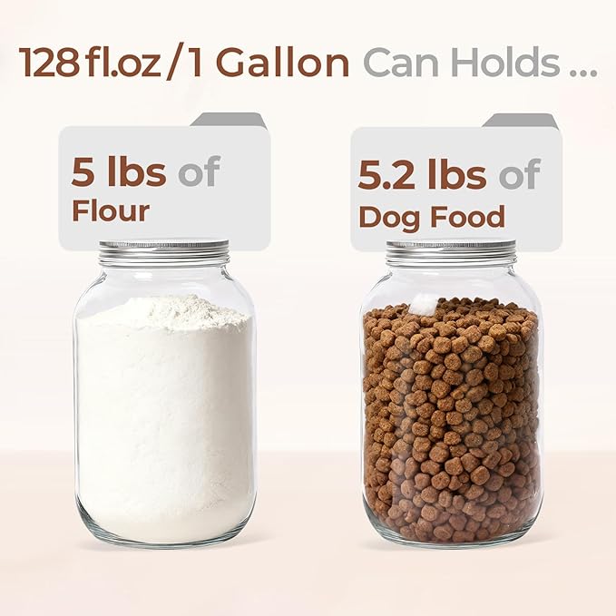 ComSaf 1 Gallon Wide Mouth Mason Jars 2 Pcs, 128 oz Glass Jars with Lids, Flour Sugar Storage Containers, Large Glass Containers for Pickles, Fermented Food, Sourdough Starter, Food Storage
