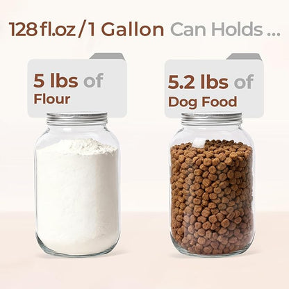 ComSaf 1 Gallon Wide Mouth Mason Jars 2 Pcs, 128 oz Glass Jars with Lids, Flour Sugar Storage Containers, Large Glass Containers for Pickles, Fermented Food, Sourdough Starter, Food Storage
