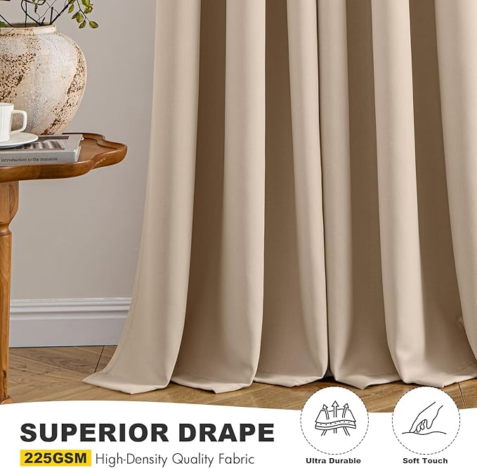 MIULEE Blackout Curtains for Bedroom 2 Panels 40 x 36 Inch Long Beige | Thermal - Image 6