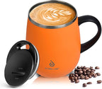 Ideus 16 oz Insulated Coffee Mug with Handle and Lid, Double Wall Stainless Steel Vacuum Thermal Coffee Mug, Travel Coffee Cup Thermal Cup for Home and Office, Orange Tiger