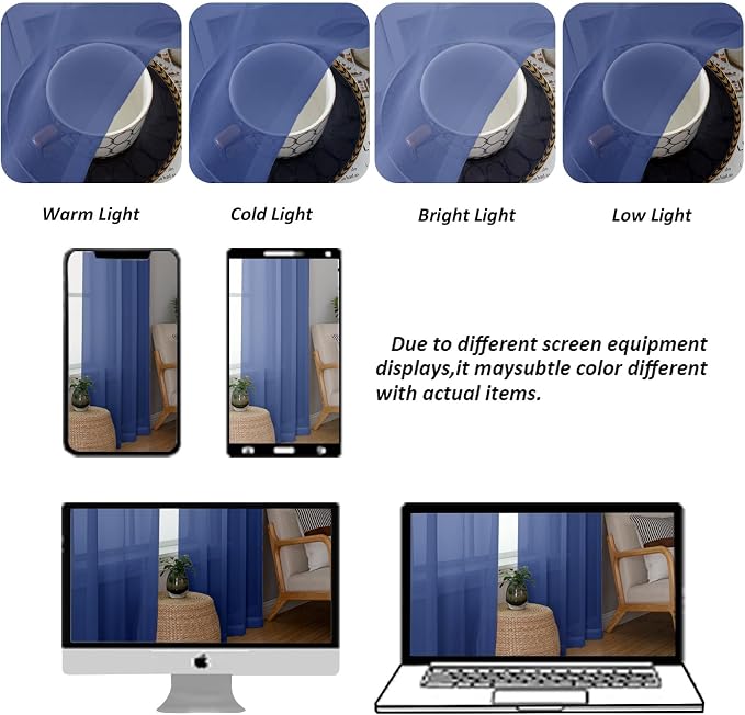 Chyhomenyc Royal Blue Sheer Curtains 78 Inches Long 2 Panels Set - Image 8