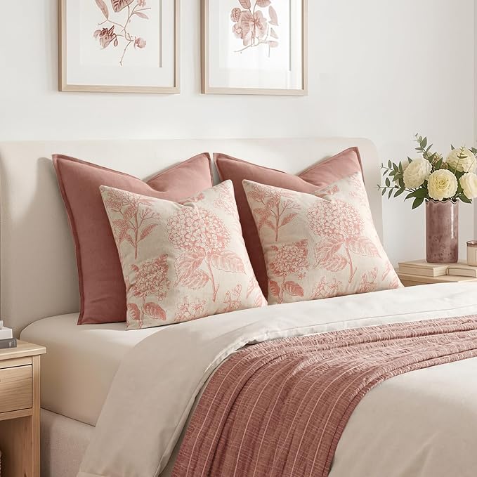 Set of 2 Decorative Floral Pillow Covers 18x18 Inch Light Pink | Neutral - Image 6