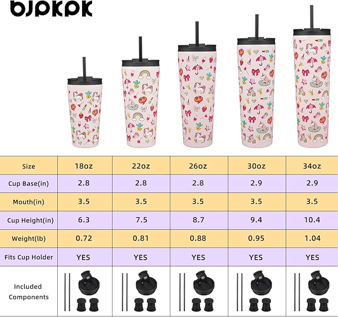 BJPKPK 18oz Insulated Tumbler With lid And Straw Stainless Steel Tumblers Travel Coffee Mug Reusable Thermal Cup,Unicorns