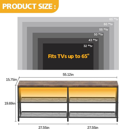 55 inch TV Stand with 3-Tier Open Shelf, Entertainment Center with Power - Image 2