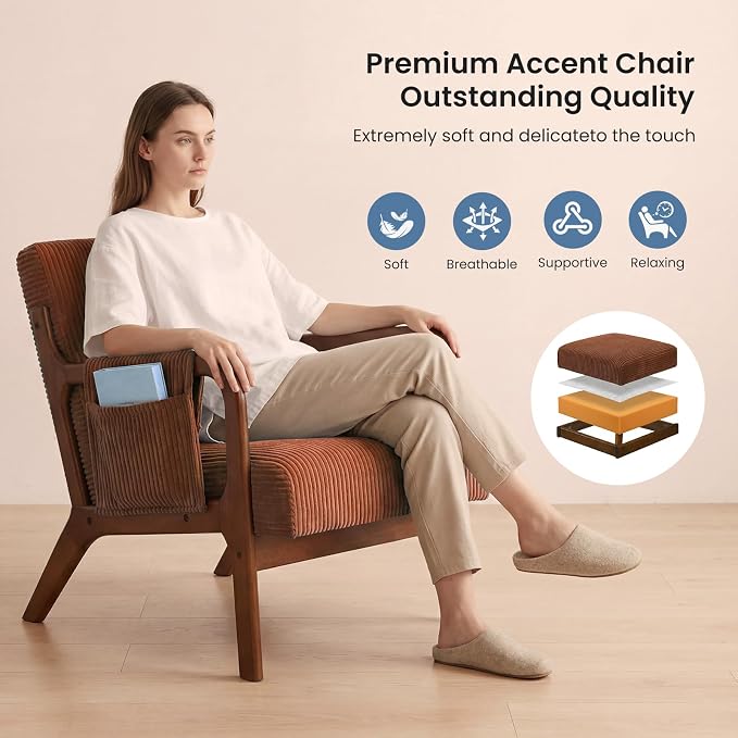 DUMOS Mid Century Modern Accent Chair, Upholstered Armchair - Image 5
