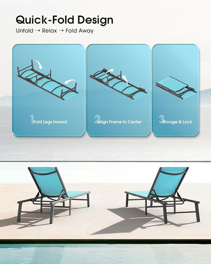 Ciokea Foldable Outdoor Lounge Chair, No Assembly Patio Chaise Lounge Outdoor - Image 3