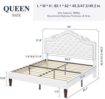 Allewie Queen Bed Frame with Adjustable Velvet Tiara Headboard, Upholstered - Image 2
