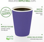 Restaurantware 16 Ounce Ripple Wall Disposable Coffee Cups, 500 Insulated Royal Purple Paper Tumblers with Rolled Rim Design, Lids Sold Separately for Hot Drinks like Tea and More