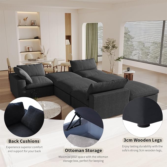 Cloud Modular Sectional Sofa Couch, 120.45" V Shaped Convertible Couches - Image 6