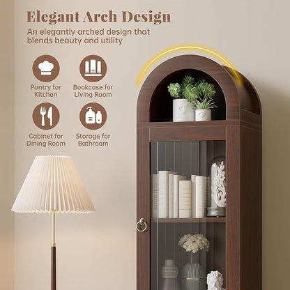 71" Tall Arched Cabinet with Acrylic Door, Modern Curio Arched Bookcase with - Image 4