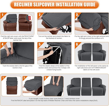 VANSOFY Recliner Covers, 3-Pieces Stretch Reclining Couch Covers - Image 5