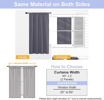 Simplebrand Ava Grey Short 36 Inches Blackout Curtain 2 Panels Set, Half Window - Image 8
