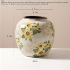 Round Pastoral Ceramic Vase, 6.3 Inch Chinoiserie Sunflower Yellow Floral Vases, Retro Ice Cracked Rustic Antique Flower Vases for Rustic Living Room Home Decor (Large Round)
