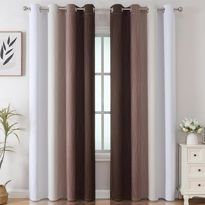 Brown and Greyish White Blackout Curtains 52Wx84L 2 Panels | Ombre Curtains - Image 2